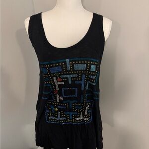 Black Graphic Tank Top with Retro Design